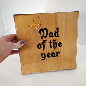 Dad of the Year Wood Sign Crown Father's Day Gift Home Decor Wooden 8.5" Vintage